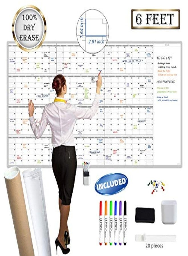 JJPRO Large Reusable Dry Erase Yearly Wall Calendar - Jumbo Premium Laminated 12 month Task Organizer - 38"x72" Undated Annual Planner for Home, Office, School Projects - Image 1